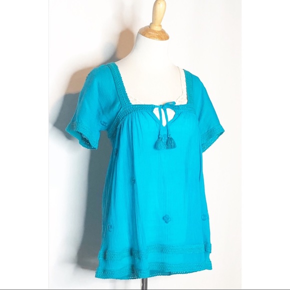 NWT LeTarte Blue Hand Embroidered Blouse s - Picture 2 of 8